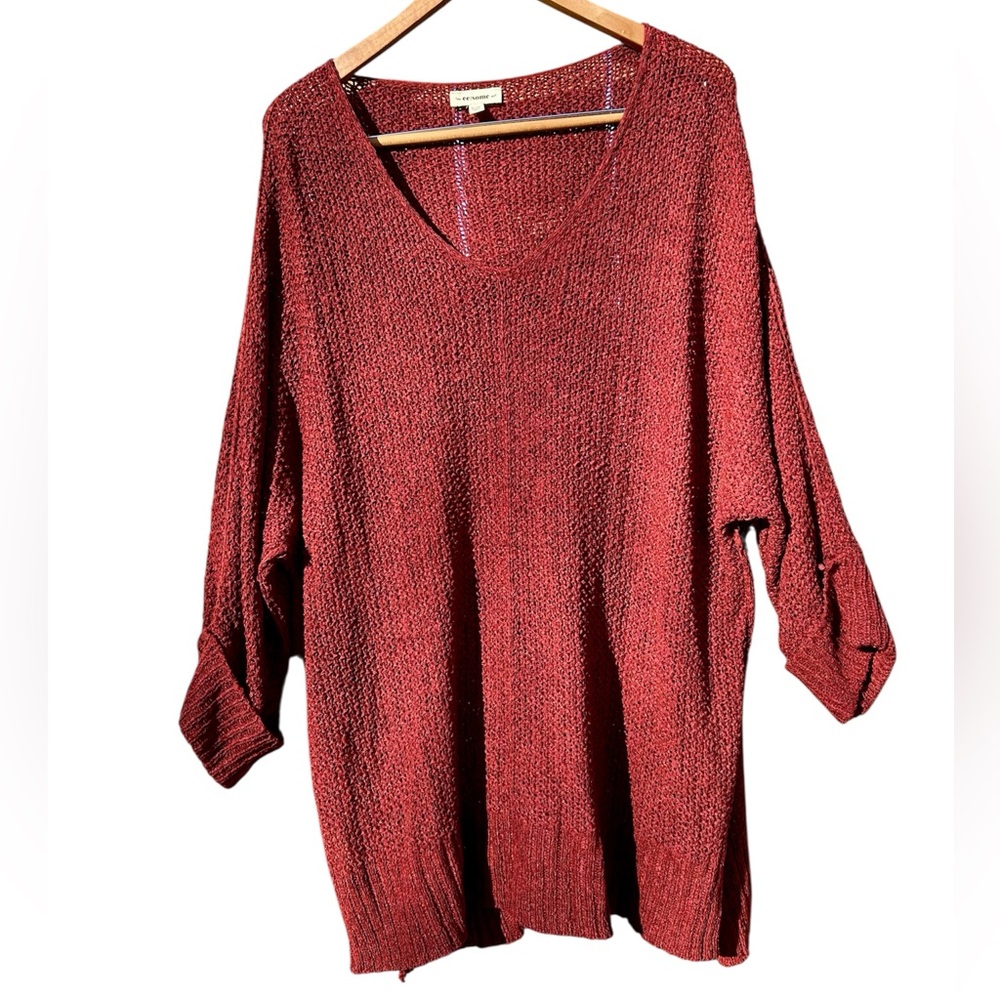 EE:SOME Knit Sweater Hollow Slouchy Semi-Sheer Batwing Sz. XL 3/4 Sleeve